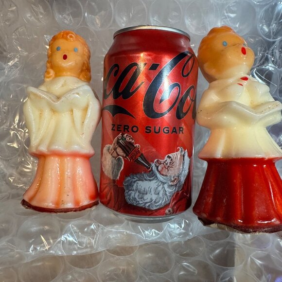 2 Vintage Large Gurley Christmas Choir Girl Boy Candles 5” Red Robe Unburned rea - Picture 10 of 10